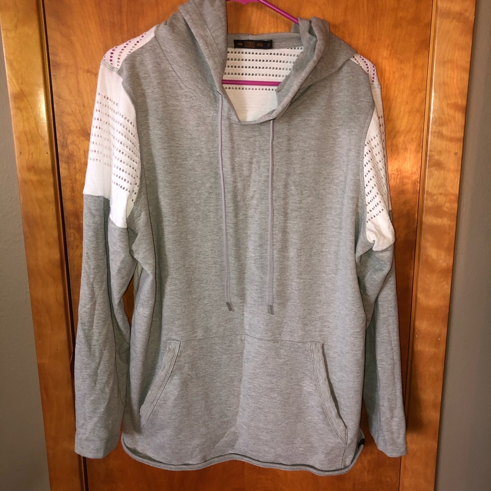 Gray and white hooded lightweight sweatshirt